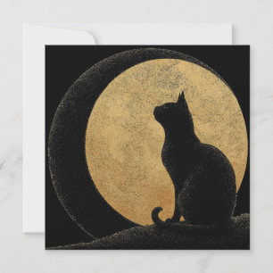 Black Cat Silhouette Against a Golden Moon Card