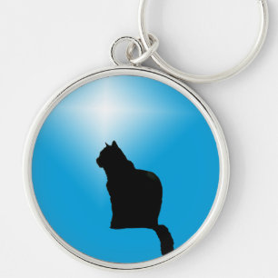 Black cat silhouette and star key ring