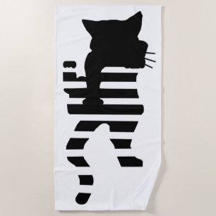 Black Cat Silhouette  Beach Towel