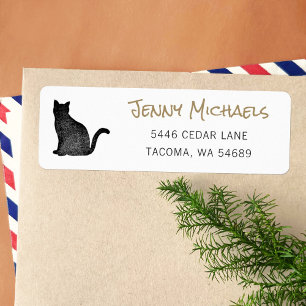 Black Cat Silhouette Cat Lover Return Address Label