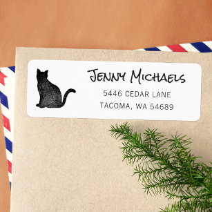 Black Cat Silhouette Cat Lover Return Address Return Address Label