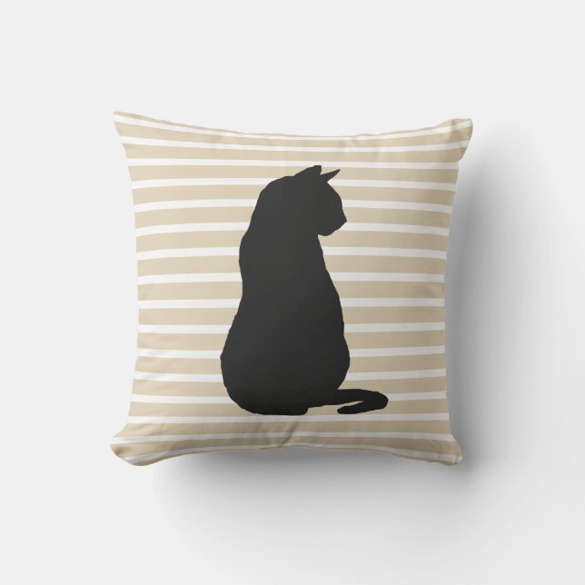 Black Cat Silhouette Cat Lover Throw Pillow (Front)