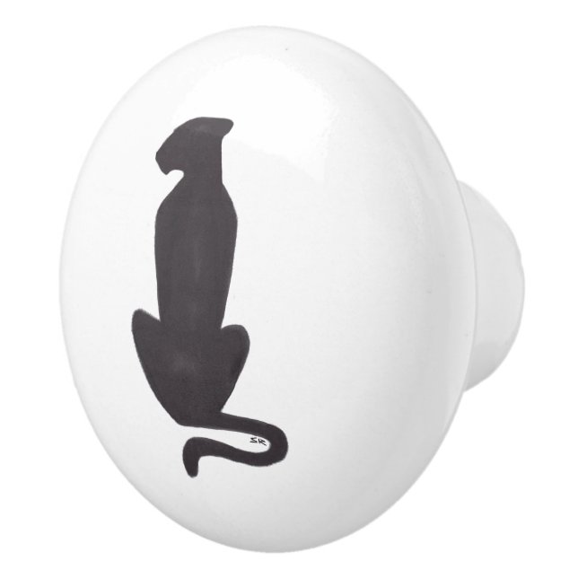 Black Cat Silhouette ceramic knob (Right)