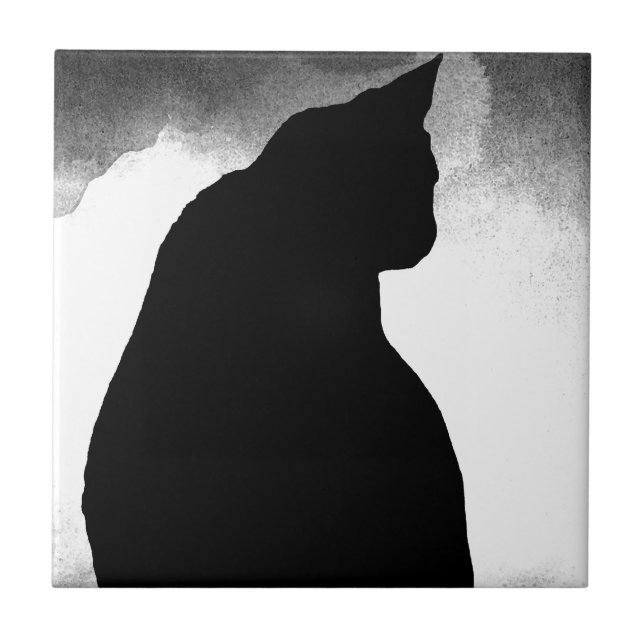 Black Cat Silhouette Ceramic Tile (Front)