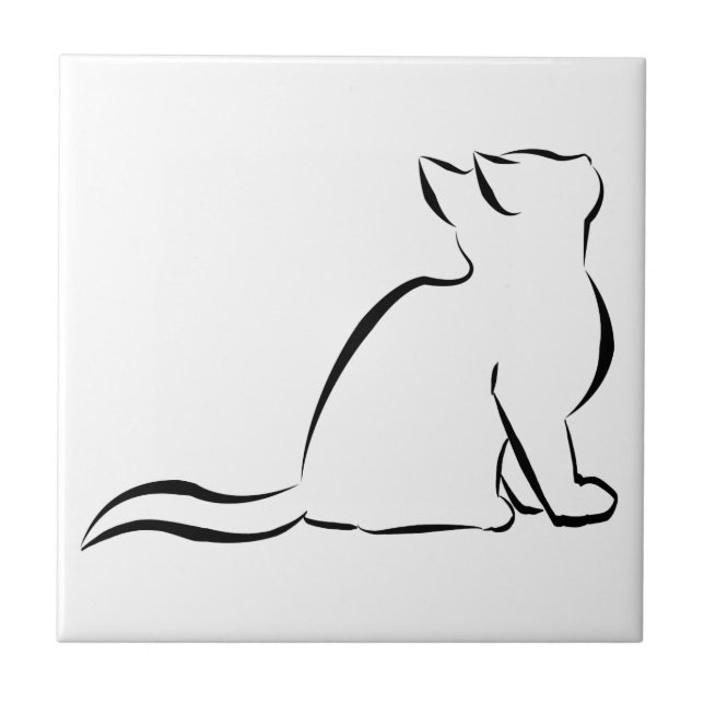 Black cat silhouette ceramic tile (Front)