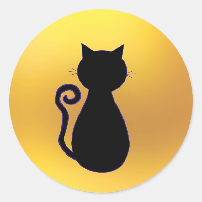 Black Cat Silhouette Classic Round Sticker (Front)