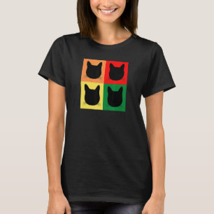 Black Cat Silhouette Colourful Squares Tabby T-Shirt