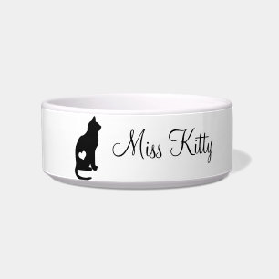 Black Cat Silhouette Custom Name Bowl