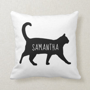 Black Cat Silhouette Customized With Your Name Cushion