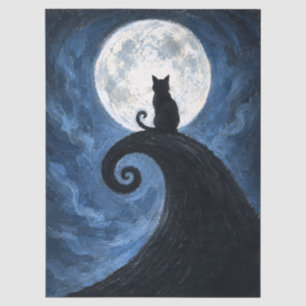 Black Cat Silhouette Full Moon Decoupage Tissue Paper