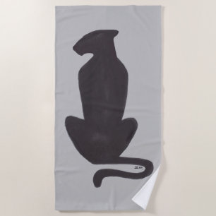 Black Cat Silhouette grey beach towel