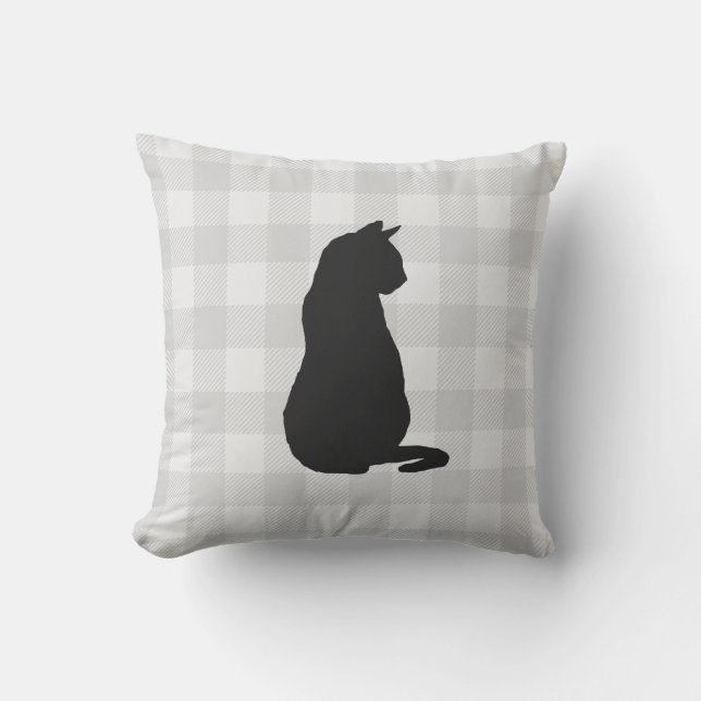Black Cat Silhouette Halloween Fall Throw Pillow (Front)