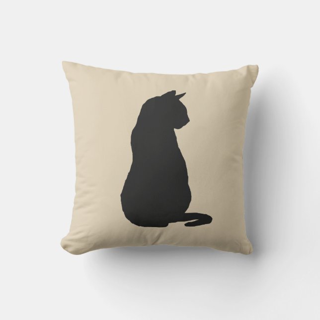 Black Cat Silhouette Halloween Fall Throw Pillow (Front)