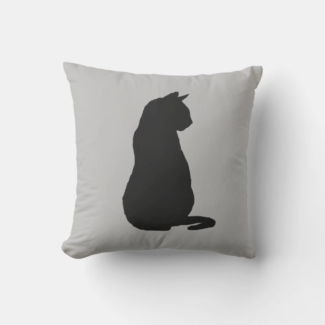 Black Cat Silhouette Halloween Fall Throw Pillow (Front)