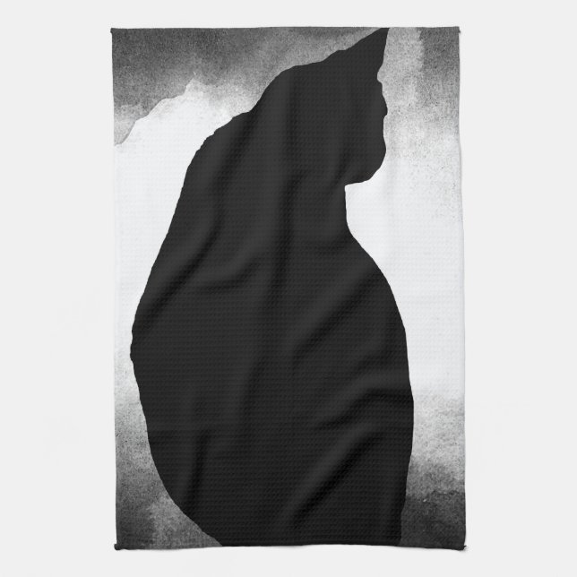 Black Cat Silhouette Kitchen Towel (Vertical)