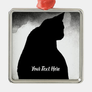 Black Cat Silhouette Metal Ornament