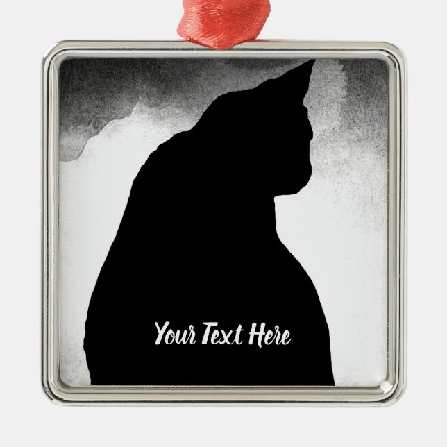 Black Cat Silhouette Metal Ornament (Front)