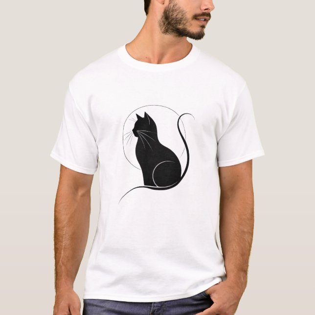 Black Cat Silhouette Minimalist Print T-Shirt (Front)