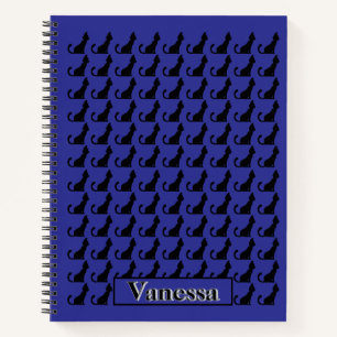 Black Cat Silhouette Notebook  - Blue Background