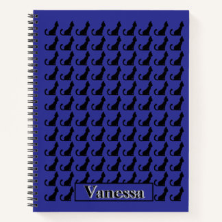 Black Cat Silhouette Notebook  - Blue Background