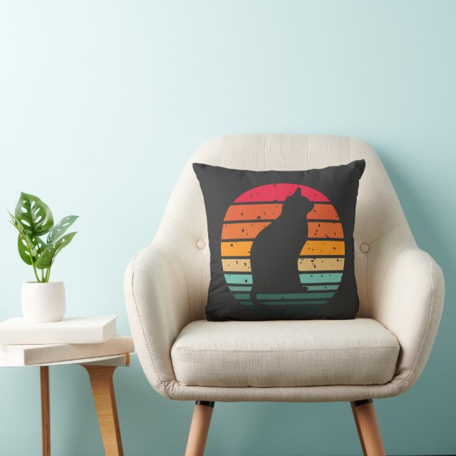 Black Cat Silhouette on Distressed Rainbow Cushion (Chair)