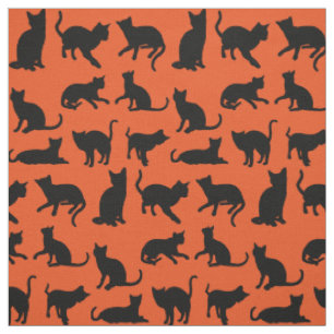Black Cat Silhouette on Orange Fabric