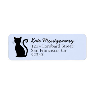 Black Cat Silhouette Pastel Blue Return Address Label