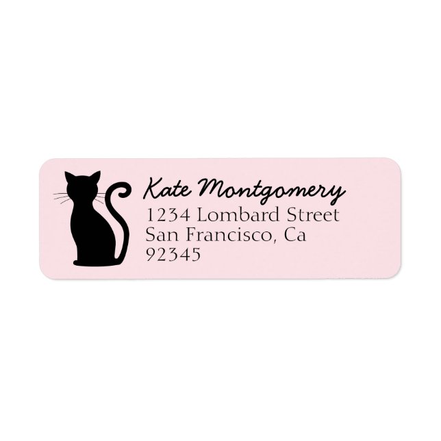 Black Cat Silhouette Pastel Pink Return Address Label (Front)