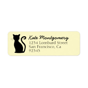 Black Cat Silhouette Pastel Yellow Return Address Label