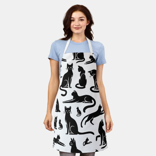 Black Cat Silhouette Pattern Apron (Worn)