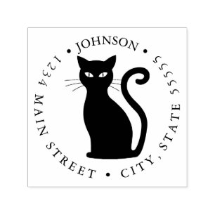 Black Cat Silhouette Return Label Self-inking Stamp
