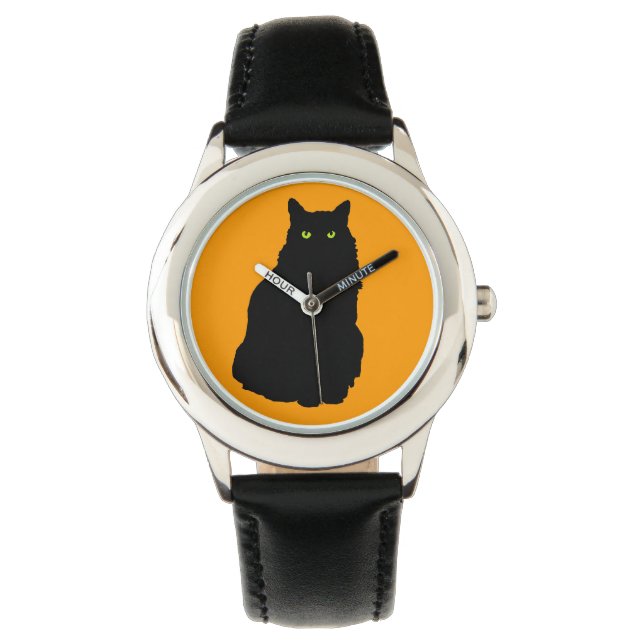 Black Cat Silhouette Sitting Watch (Front)