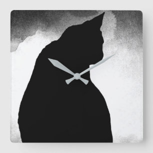Black Cat Silhouette Square Wall Clock
