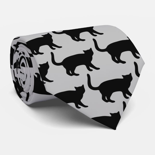 Black Cat Silhouette Tie (Rolled)