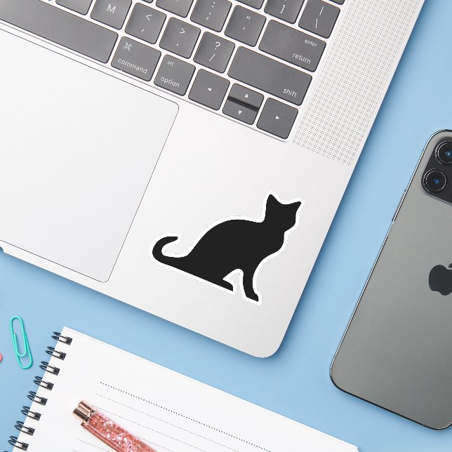 Black cat silhouette vinyl sticker (Laptop w/ iPhone)