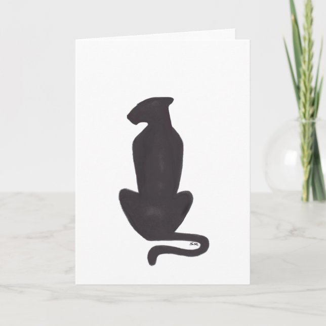Black Cat Silhouette white greeting card (Front)