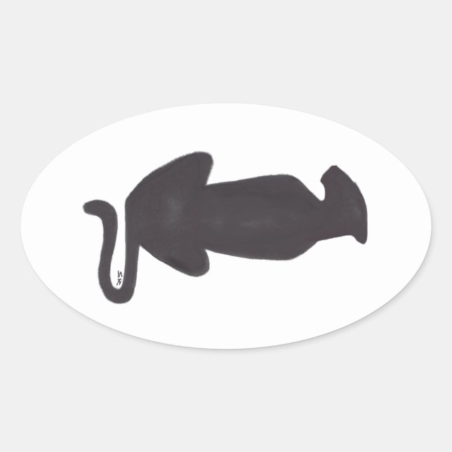 Black Cat Silhouette white oval sticker (Front)