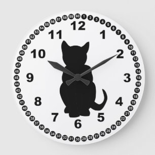Black Cat Silhouette Witch's Familiar Square Wall Large Clock