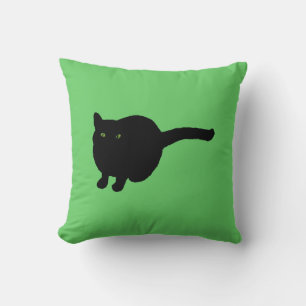 Black Cat Silhouette with green eyes custom pillow