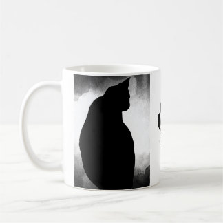 Black Cat Silhouette with Paw Coffee Mug