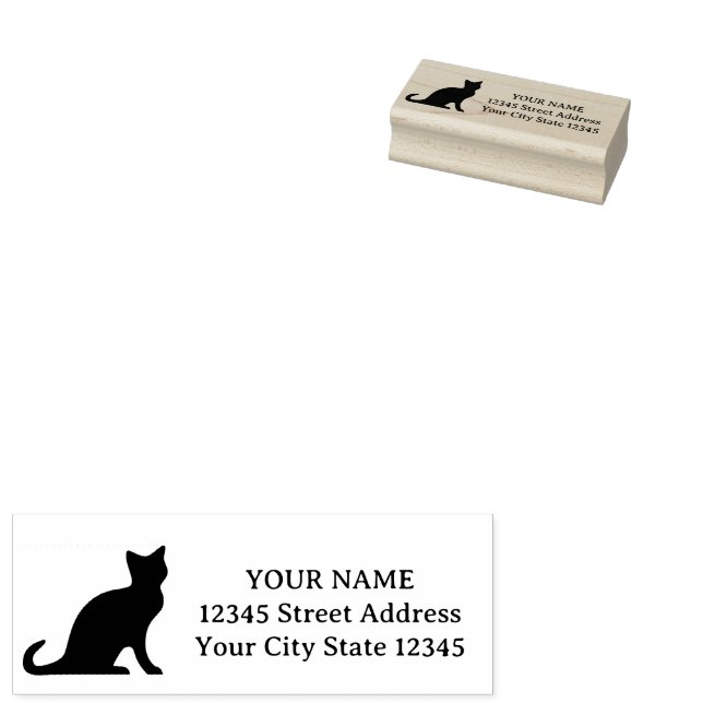 Black cat silhouette wooden return address stamp (Stamped)