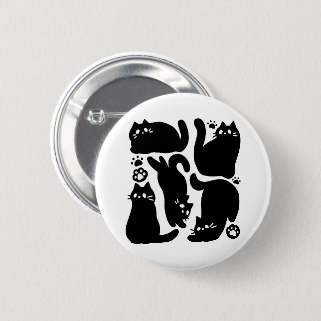 Black Cat Silhouettes - Cute Feline Design 6 Cm Round Badge (Front & Back)