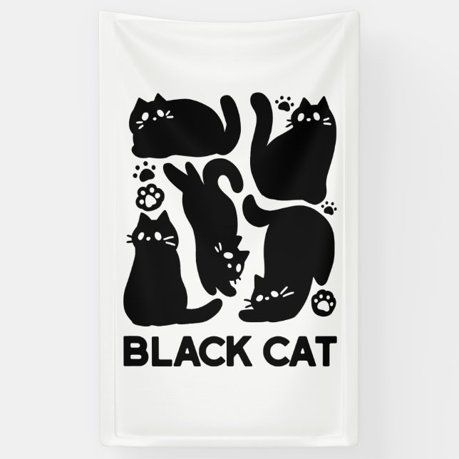 Black Cat Silhouettes - Cute Feline Design Banner (Vertical)