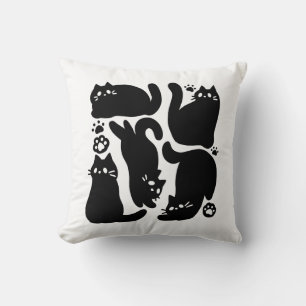 Black Cat Silhouettes - Cute Feline Design Cushion