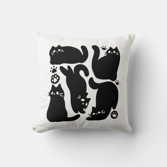 Black Cat Silhouettes - Cute Feline Design Cushion (Front)