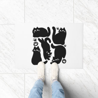 Black Cat Silhouettes - Cute Feline Design Doormat