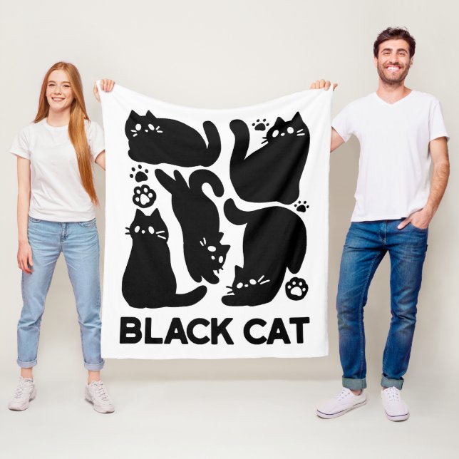Black Cat Silhouettes - Cute Feline Design Fleece Blanket (In Situ)