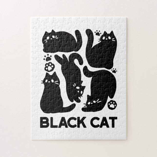 Black Cat Silhouettes - Cute Feline Design Jigsaw Puzzle (Vertical)