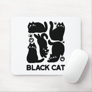 Black Cat Silhouettes - Cute Feline Design Mouse Pad