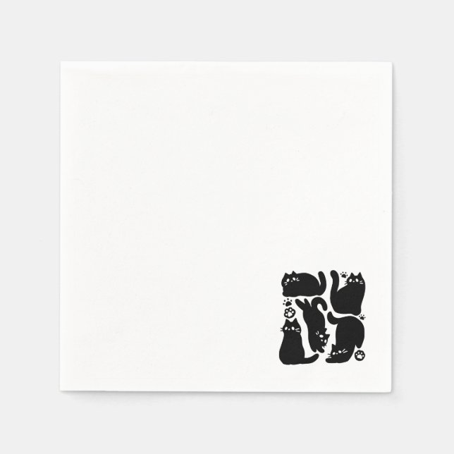 Black Cat Silhouettes - Cute Feline Design Napkin (Front)
